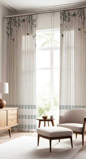 Bird & Vine Pattern Designer Curtains