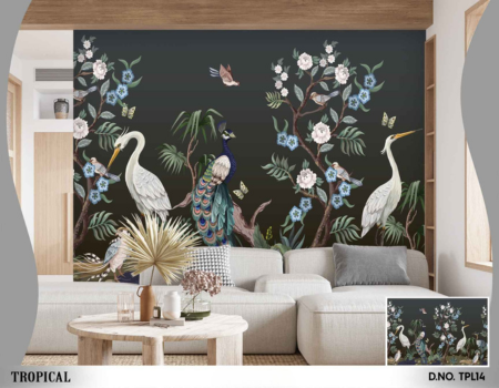 Tropical Serenity Birds & Blooms Wallpaper – D.NO. TPL14